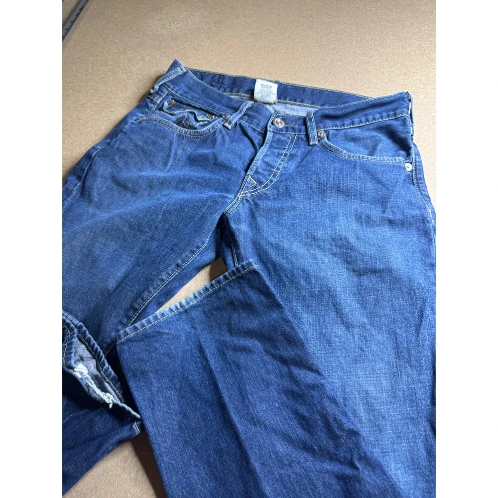 True Religion Slim Section Mens Blue Denim Jeans Size 32‎ Made in USA Button Fly